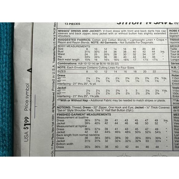 McCalls 8496 Sewing pattern dress blazer size 8 10 12 14 - Picture 4 of 6